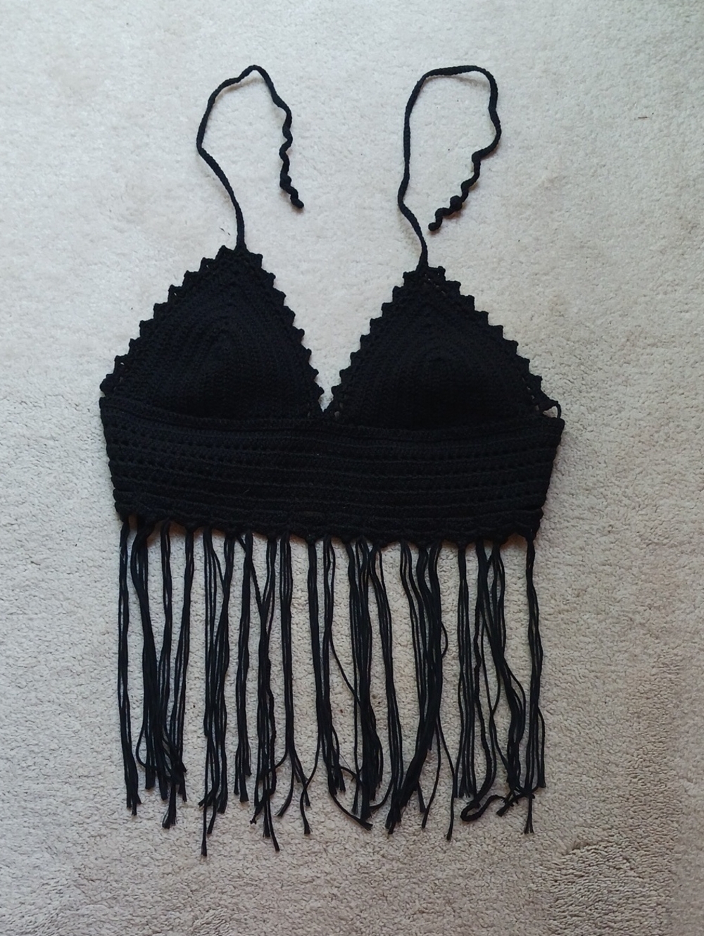 Crocheted Fringed Halter Top
